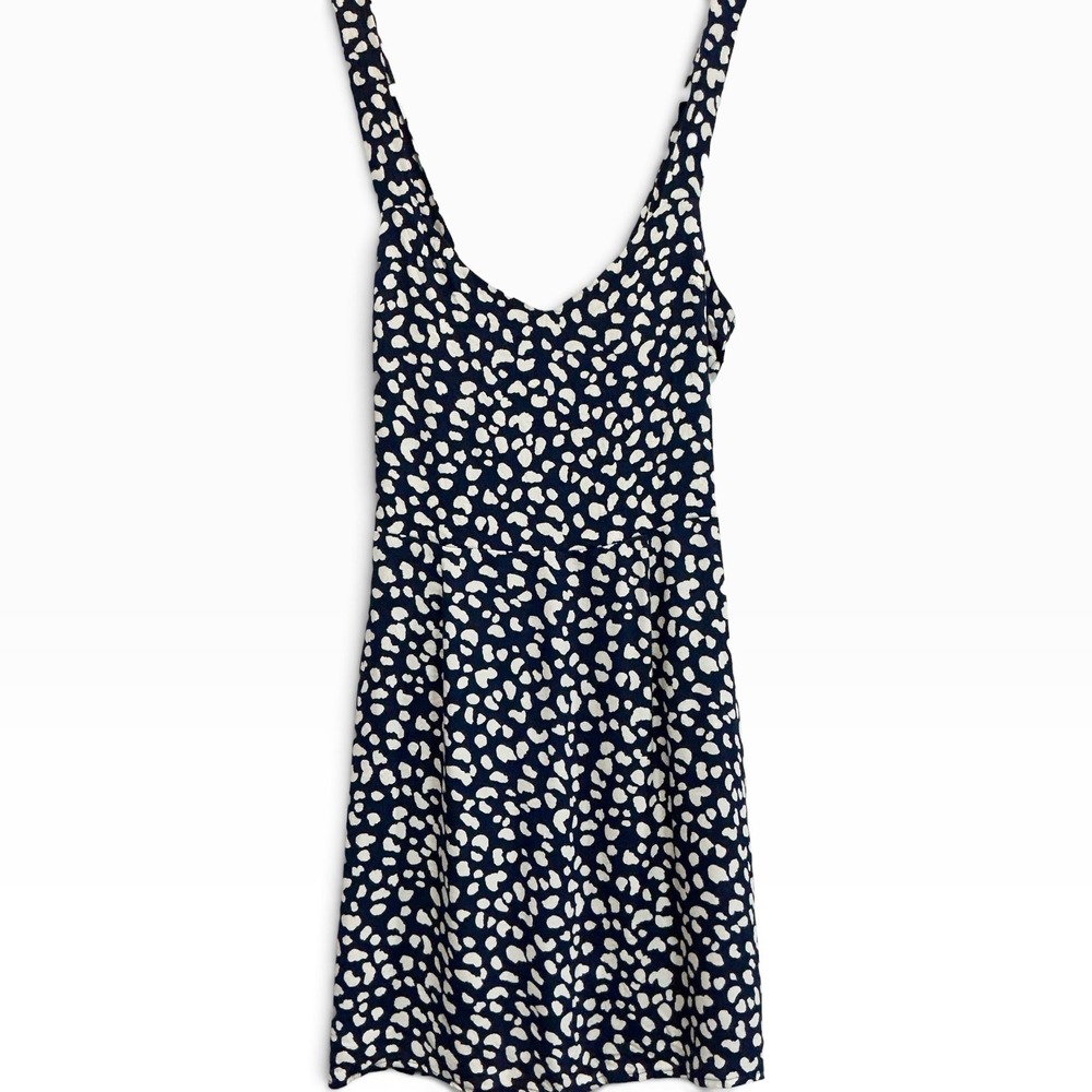 REFORMATION Humphrey Dress Navy White Abstract Animal Print Mini Sweetheart 4 S - Picture 4 of 7